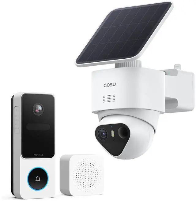 Main image of aosu T2 Ultra 4K Solar Outdoor Wireless Security Camera + 2k Wireless Doorbell Camera with Chime No Subscription Fees