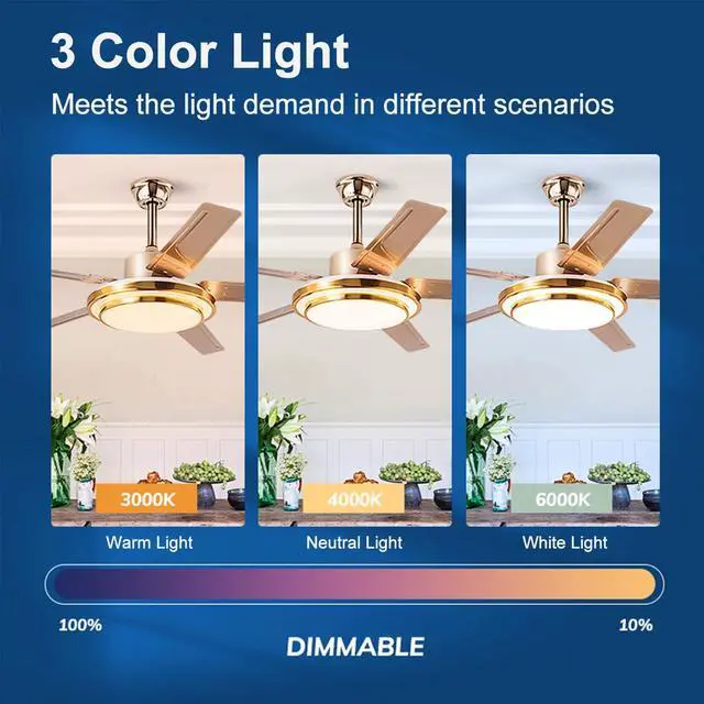 Alt view image 4 of 7 - Stainless steel Ceiling Fan with Lights and Remote 52 inch 5-Blade Ceiling Fans Reversible, 3CCT, Dimmable, Noiseless for Bedroom, Farmhouse, living room, Indoor/Outdoor Use