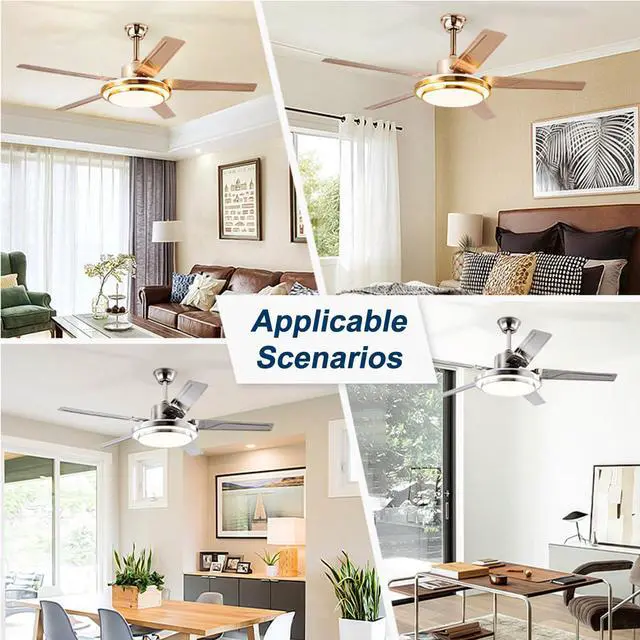 Alt view image 7 of 7 - Stainless steel Ceiling Fan with Lights and Remote 52 inch 5-Blade Ceiling Fans Reversible, 3CCT, Dimmable, Noiseless for Bedroom, Farmhouse, living room, Indoor/Outdoor Use