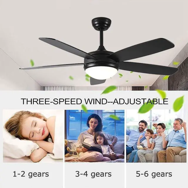 Alt view image 4 of 7 - Modern 42 inch Ceiling Fans with Lights Smart Ceiling Fan with Light and Remote 3CCT Reversible 6 Speed Black Ceiling Fans for Bedroom Living Room Kids Room Porch