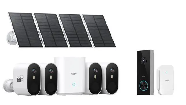 Main image of AOSU SolarCam Pro System 4-Kit + 2K Doorbell Camera - No Monthly Fee