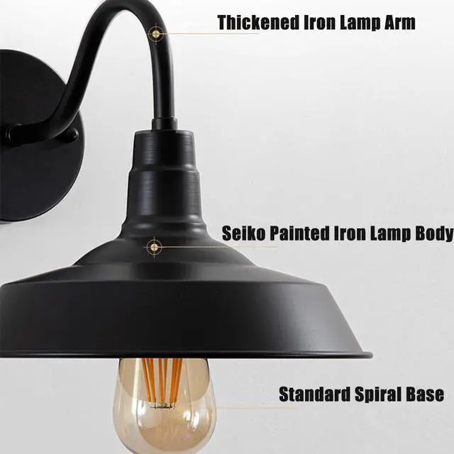 Alt view image 6 of 7 - Industry Retro Outdoor Wall Lights 10.2 Inch Industry Porch Lights Black Exterior Waterproof Wall Sconce Wall Mount Vintage Outdoor Wall Lamp for Garage Patio Doorway