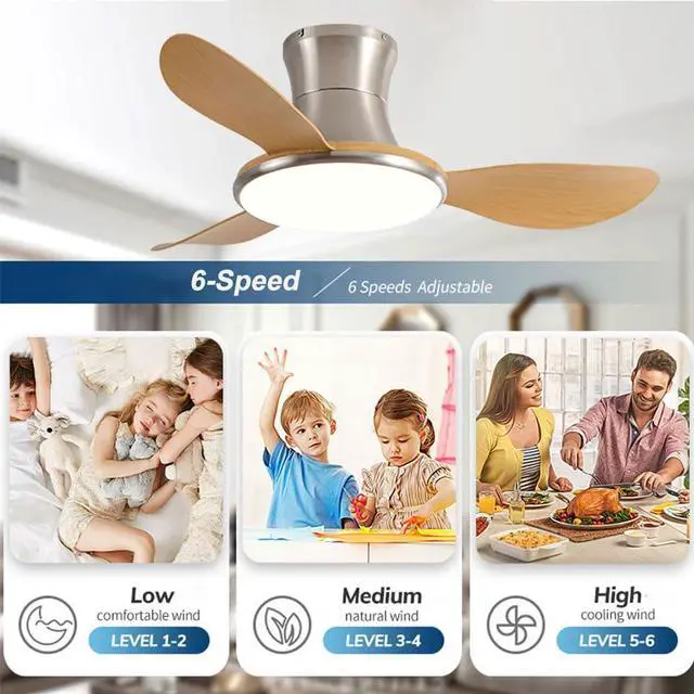 Alt view image 3 of 7 - Flush Mount Ceiling Fan with Lights 36 inch Ceiling Fan With Light and Remote 6 Speed 3 Color Noiseless Low Profile Ceiling Fans for Indoor Farmhouse Bedroom Living Room Outdoor Patio Porch