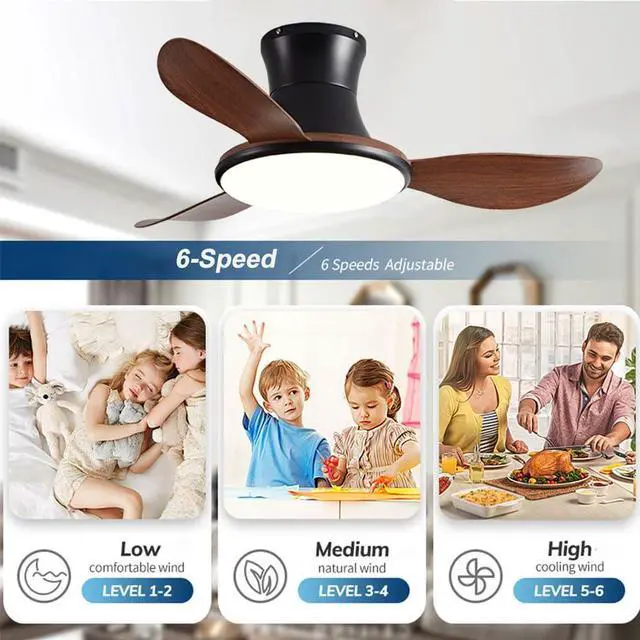 Alt view image 3 of 7 - Flush Mount Ceiling Fan with Lights 36 inch Ceiling Fan With Light and Remote 6 Speed 3 Color Noiseless Low Profile Ceiling Fans for Indoor Farmhouse Bedroom Living Room Outdoor Patio Porch