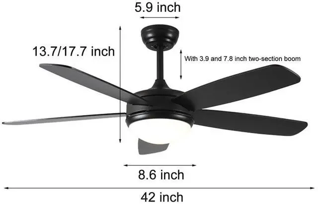 Alt view image 7 of 7 - Modern 42 inch Ceiling Fans with Lights Smart Ceiling Fan with Light and Remote 3CCT Reversible 6 Speed Black Ceiling Fans for Bedroom Living Room Kids Room Porch
