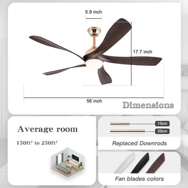 Alt view image 2 of 7 - Ceiling Fans with Lights Remote Control 56" Modern LED Ceiling Fan with Lights Reversible DC Motor, Dimmable 3CCT Quiet Ceiling Fan for Covered Patios Living Room