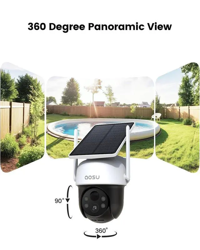 Alt view image 3 of 7 - AOSU Solar Camera Security Outdoor - 100% Wire-Free Security Cameras Wireless Doorbell Camera Wireless - Head-to-Toe View, Intelligent Package Detection