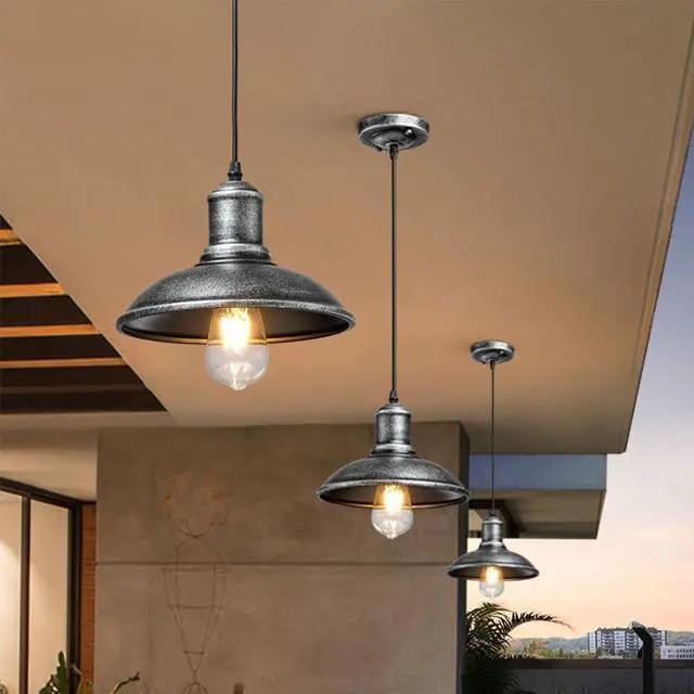 Alt view image 2 of 7 - Industrial Retro Barn Pendant Lighting, Iron Farmhouse Vintage Hanging Light Fixture with 19.7 Inch Adjustable Dome Pendant Light for Kitchen, Dining Room, Sink, Bar, Bedroom, Outdoor