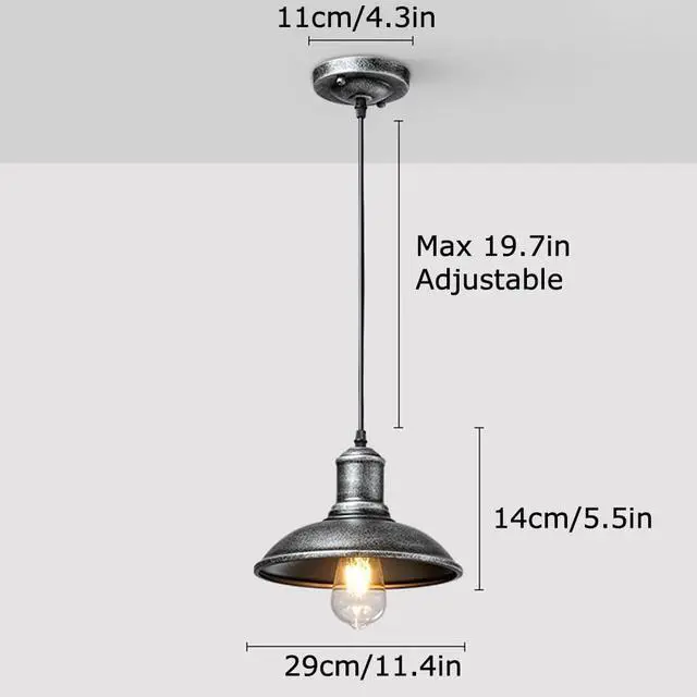 Alt view image 7 of 7 - Industrial Retro Barn Pendant Lighting, Iron Farmhouse Vintage Hanging Light Fixture with 19.7 Inch Adjustable Dome Pendant Light for Kitchen, Dining Room, Sink, Bar, Bedroom, Outdoor