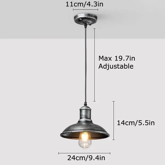 Alt view image 7 of 7 - Industrial Retro Barn Pendant Lighting, Iron Farmhouse Vintage Hanging Light Fixture with 19.7 Inch Adjustable Dome Pendant Light for Kitchen, Dining Room, Sink, Bar, Bedroom, Outdoor