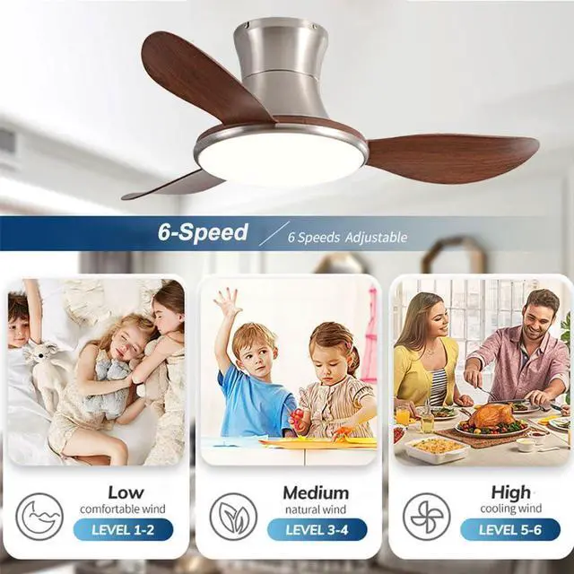 Alt view image 3 of 7 - Flush Mount Ceiling Fan with Lights 36 inch Ceiling Fan With Light and Remote 6 Speed 3 Color Noiseless Low Profile Ceiling Fans for Indoor Farmhouse Bedroom Living Room Outdoor Patio Porch