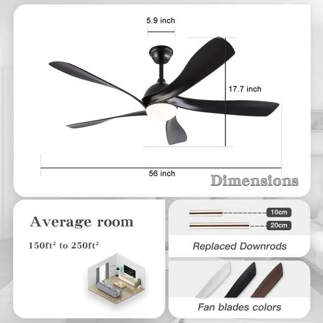 Alt view image 2 of 7 - Ceiling Fans with Lights Remote Control 56" Modern LED Ceiling Fan with Lights Reversible DC Motor, Dimmable 3CCT Quiet Ceiling Fan for Covered Patios Living Room