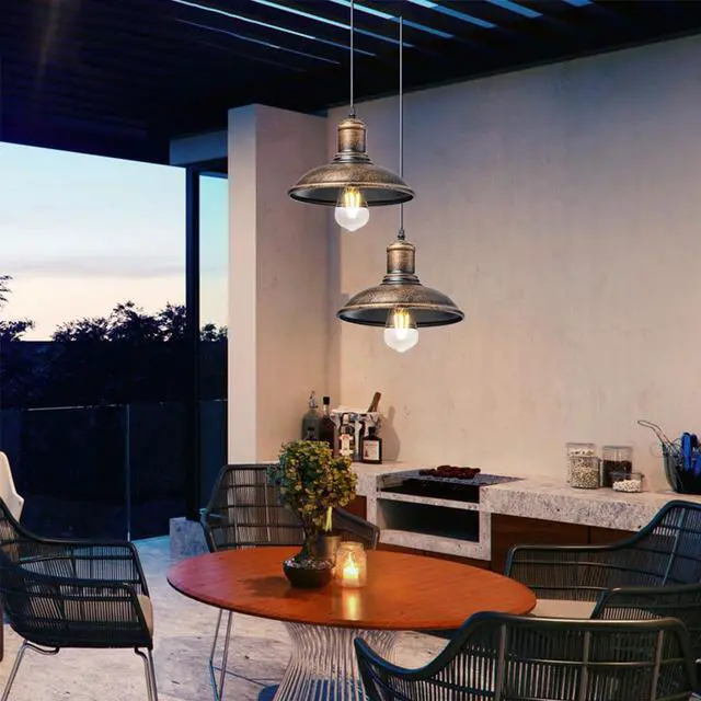 Alt view image 2 of 7 - Industrial Retro Barn Pendant Lighting, Iron Farmhouse Vintage Hanging Light Fixture with 19.7 Inch Adjustable Dome Pendant Light for Kitchen, Dining Room, Sink, Bar, Bedroom, Outdoor