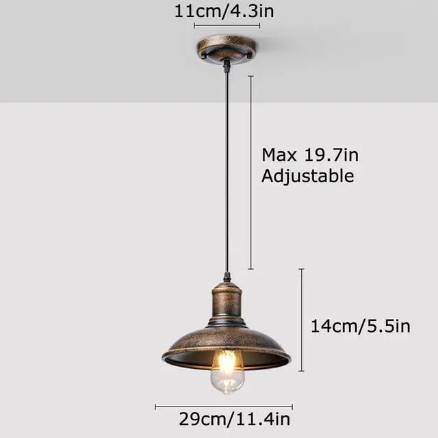 Alt view image 7 of 7 - Industrial Retro Barn Pendant Lighting, Iron Farmhouse Vintage Hanging Light Fixture with 19.7 Inch Adjustable Dome Pendant Light for Kitchen, Dining Room, Sink, Bar, Bedroom, Outdoor