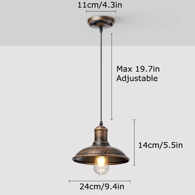 Alt view image 7 of 7 - Industrial Retro Barn Pendant Lighting, Iron Farmhouse Vintage Hanging Light Fixture with 19.7 Inch Adjustable Dome Pendant Light for Kitchen, Dining Room, Sink, Bar, Bedroom, Outdoor