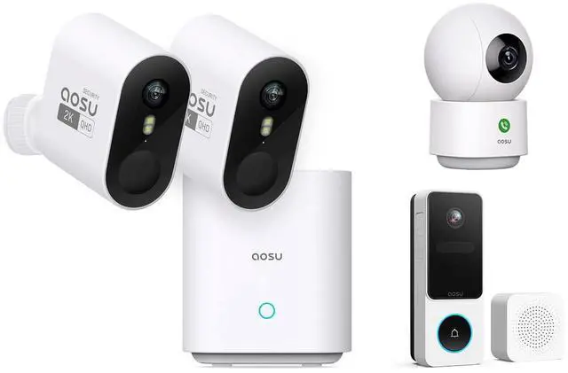 Main image of aosu 2K WirelessCam Pro System 2-Cam-Kit + Indoor Camera + Doorbell Camera