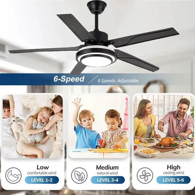 Alt view image 4 of 7 - 42 inch Modern Ceiling Fans with Light and Remote Black 5-Blade Indoor Ceiling Fans with Lights Reversible DC Motor 3 CCT Dimmable LED Ceiling Fans for Bedroom Living Room Patio