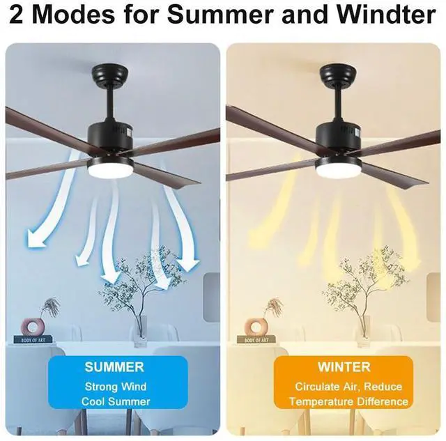 Alt view image 3 of 7 - 52" Ceiling Fan with Lights Black Modern Ceiling Fans with Remote Reversible, 3CCT Dimmable, 6 speeds, Large Smart Ceiling Fan with Lights for Bedroom Living Room Porch