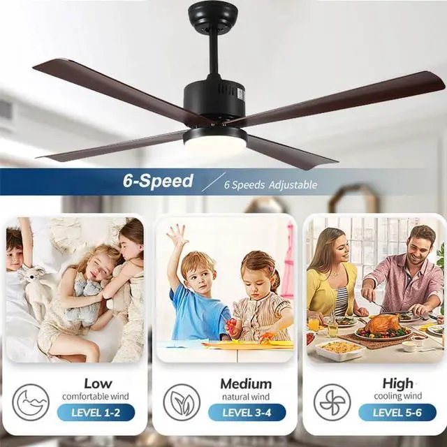 Alt view image 4 of 7 - 52" Ceiling Fan with Lights Black Modern Ceiling Fans with Remote Reversible, 3CCT Dimmable, 6 speeds, Large Smart Ceiling Fan with Lights for Bedroom Living Room Porch