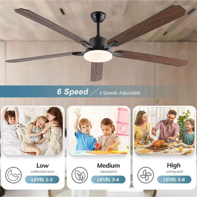Alt view image 4 of 7 - 72 inch Large Ceiling Fans with Lights and Remote Black Modern Ceiling Fan, 6 Speeds, Reversible Quiet DC Motor, 3CCT, Bi-color 8 Blades Ceiling Fans for Living Room Patio Garage