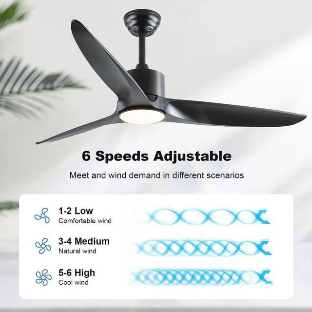 Alt view image 4 of 7 - Ceiling Fans With Lights 52 Inch Ceiling Fan With Lights And Remote Dimmable, Reversible, Quiet Motor, 6 Speed Ceiling Fan for Indoor Living Room Bedroom Patios Dining Room