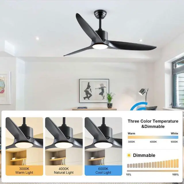 Alt view image 3 of 7 - Ceiling Fans With Lights 52 Inch Ceiling Fan With Lights And Remote Dimmable, Reversible, Quiet Motor, 6 Speed Ceiling Fan for Indoor Living Room Bedroom Patios Dining Room