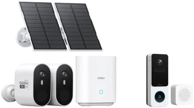 Main image of AOSU SolarCam Pro System 2-Kit + 2K New Doorbell Camera (3:4 Aspect Ratio) - No Monthly Fee