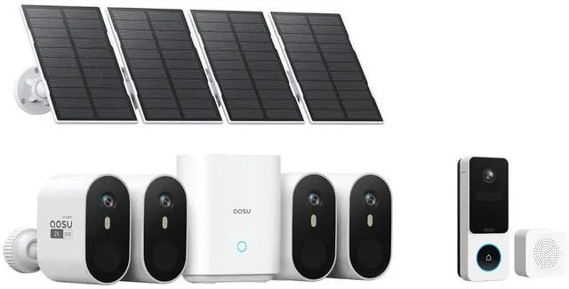 Main image of AOSU SolarCam Pro System 4-Kit + 2K New Doorbell Camera (9:16 Aspect Ratio) - No Monthly Fee