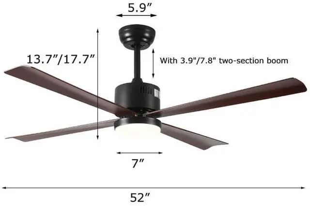 Alt view image 7 of 7 - 52" Ceiling Fan with Lights Black Modern Ceiling Fans with Remote Reversible, 3CCT Dimmable, 6 speeds, Large Smart Ceiling Fan with Lights for Bedroom Living Room Porch