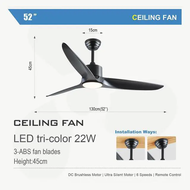 Alt view image 6 of 7 - Ceiling Fans With Lights 52 Inch Ceiling Fan With Lights And Remote Dimmable, Reversible, Quiet Motor, 6 Speed Ceiling Fan for Indoor Living Room Bedroom Patios Dining Room
