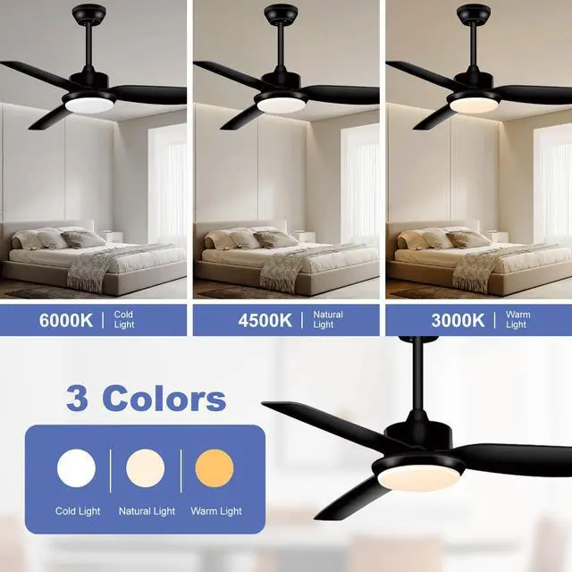 Alt view image 2 of 7 - Modern Ceiling Fans with Lights 46 inch Ceiling Fan with Light and Remote 6 Speeds, 3CCT, Dimmable, Reversible, Quiet, LED Ceiling Fan Light for Bedroom Living Room Indoor