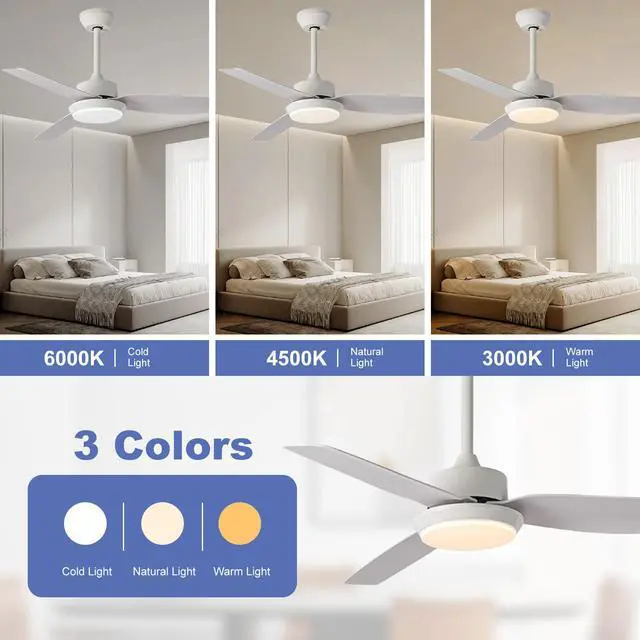 Alt view image 2 of 7 - Modern Ceiling Fans with Lights 46 inch Ceiling Fan with Light and Remote 6 Speeds, 3CCT, Dimmable, Reversible, Quiet, LED Ceiling Fan Light for Bedroom Living Room Indoor