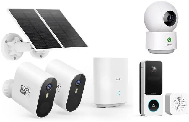 Main image of aosu 5MP SolarCam Max System 2-Cam-Kit + 2K Doorbell Camera + 2K Indoor Camera