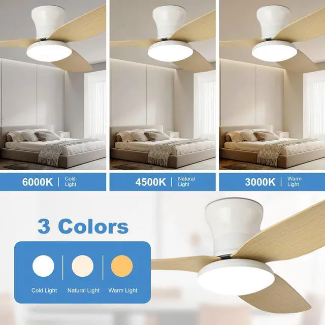 Alt view image 2 of 7 - 40 inch Ceiling Fan with Lights Flush Mount Ceiling Fan with Light and Remote Reversible 6 speeds Modern Ceiling Fan Mute Ceiling Fan with Lights for Bedroom Living Room Kids Room
