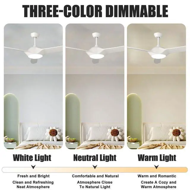Alt view image 5 of 7 - 52 Inch Ceiling Fans with Lights and Remote Control, Large air volume Modern Indoor Ceiling Fans, 3 Blade Reversible DC motor, for Patio Living Room Bedroom Office Summer House