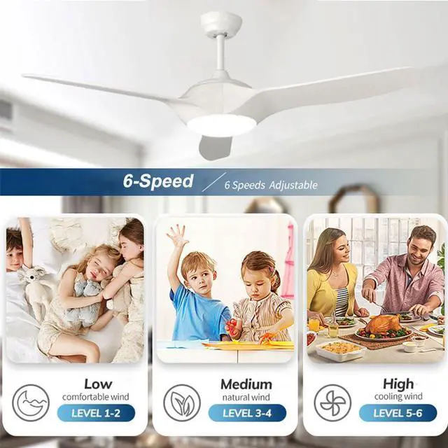 Alt view image 4 of 7 - 52 Inch Ceiling Fans with Lights and Remote Control, Large air volume Modern Indoor Ceiling Fans, 3 Blade Reversible DC motor, for Patio Living Room Bedroom Office Summer House