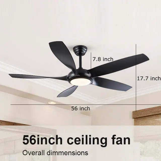 Alt view image 7 of 7 - 56 Inch Ceiling Fans with Lights and Remote Control 3 Blades Smart Ceiling Fans, 6 Speeds, 3CCT, Quiet Reversible Motor, Large Modern Ceiling Fan with Light for Bedroom Living Room Patio