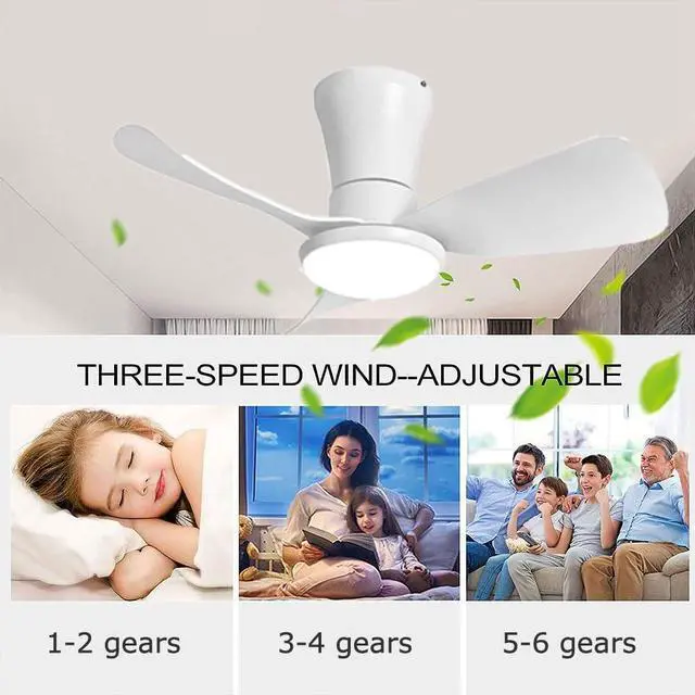 Alt view image 5 of 7 - 27 inch Flush Mount Ceiling Fans with Lights Small Ceiling Fan with Light and Remote 3CCT Dimmable Low Profile Ceiling Fans with Light for Bedroom Kitchen,Reversible
