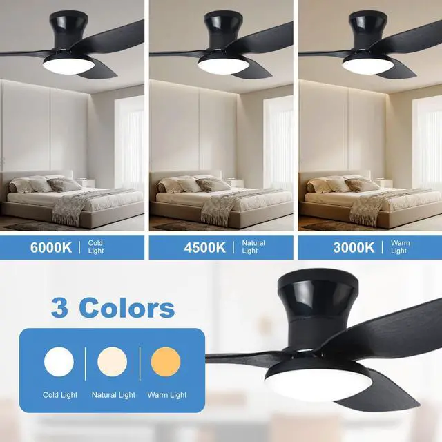 Alt view image 2 of 7 - 40 inch Ceiling Fan with Lights Flush Mount ceiling fan with light and remote Reversible 6 speeds Modern Ceiling Fan Mute Ceiling Fan with Lights for Bedroom Living Room Kids Room