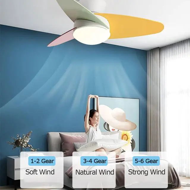 Alt view image 4 of 7 - Flush Mount Modern Ceiling Fan with Remote Low Profile Ceiling Fan with Lights 36 Inch Dimmable LED Small Ceiling Fan with Light for Bedroom Living Room Kids Room