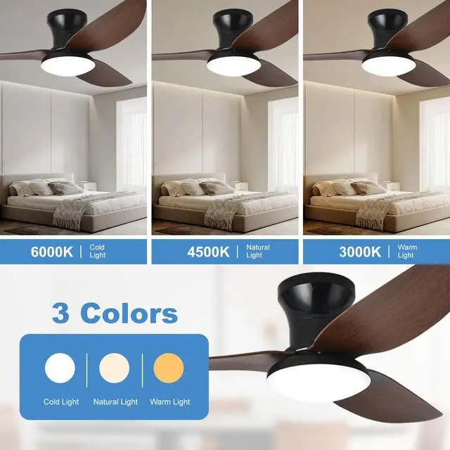 Alt view image 2 of 7 - 40 inch Ceiling Fan with Lights Flush Mount ceiling fan with light and remote Reversible 6 speeds Modern Ceiling Fan Mute Ceiling Fan with Lights for Bedroom Living Room Kids Room