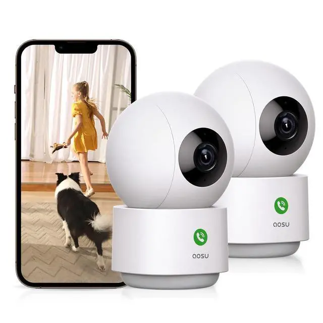 Alt view image 2 of 7 - AOSU 2K Security Camera Indoor, Baby Monitor Pet Camera 2 Pack Security Cameras Outdoor Wireless, 2 Cam-Kit, No Subscription,