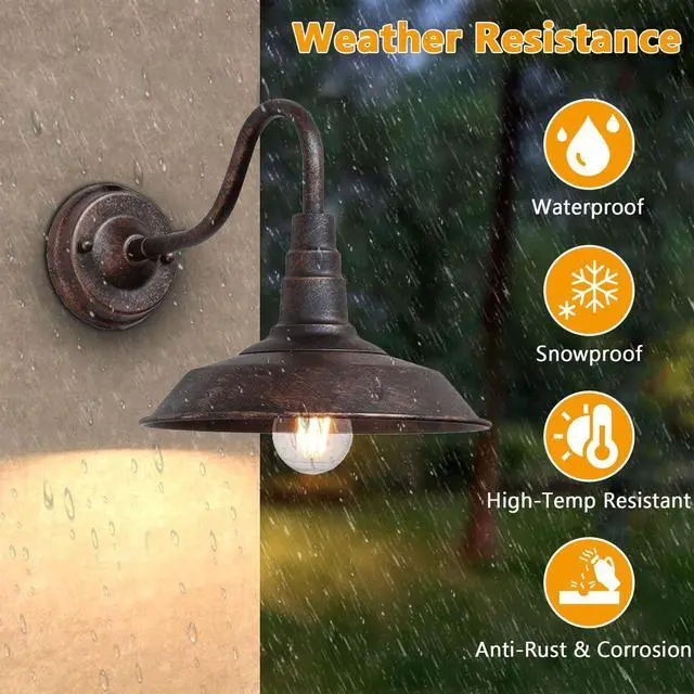 Alt view image 3 of 7 - Outdoor Wall Light, 9.8" Iron Art Gooseneck Wall Lanterns, E26 Retro Barn Lights, Indoor and Outdoor Wall Mounted Lighting Waterproof Wall Sconce Light, for Porch, Garage