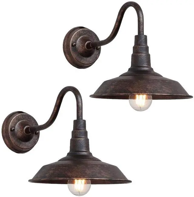Main image of 2-Pack Outdoor Gooseneck Barn Light 10" Retro Exterior Wall Light Iron Art Dome Farmhouse Wall Sconces Anti-Rust Waterproof Outdoor Light for House Porch Garage Entryway