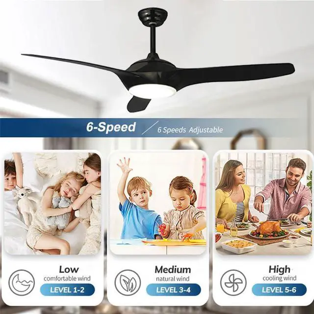 Alt view image 4 of 7 - 52 Inch Ceiling Fans with Lights and Remote Control, Large air volume Modern Indoor Ceiling Fans, 3 Blade Reversible DC motor, for Patio Living Room Bedroom Office Summer House