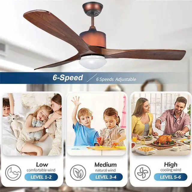 Alt view image 4 of 7 - Wood Ceiling Fan with Lights 42 inch Ceiling Fan with Lights and Remote Retro 6 Speed 3 Color Dimmable Smart Ceiling Fan for Living Room Farmhouse Bedroom