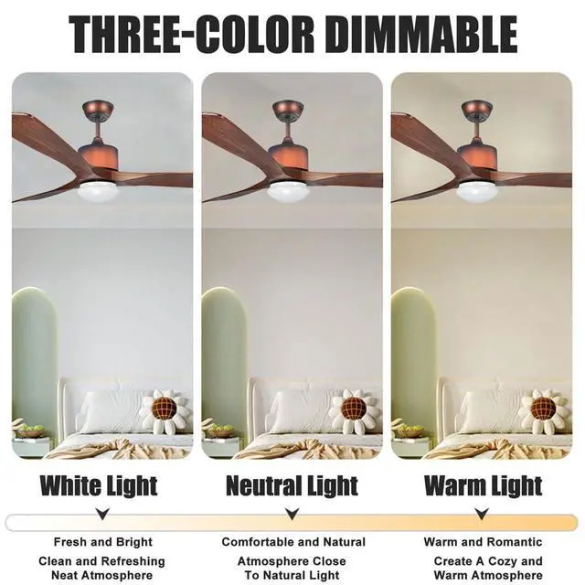 Alt view image 5 of 7 - Wood Ceiling Fan with Lights 42 inch Ceiling Fan with Lights and Remote Retro 6 Speed 3 Color Dimmable Smart Ceiling Fan for Living Room Farmhouse Bedroom