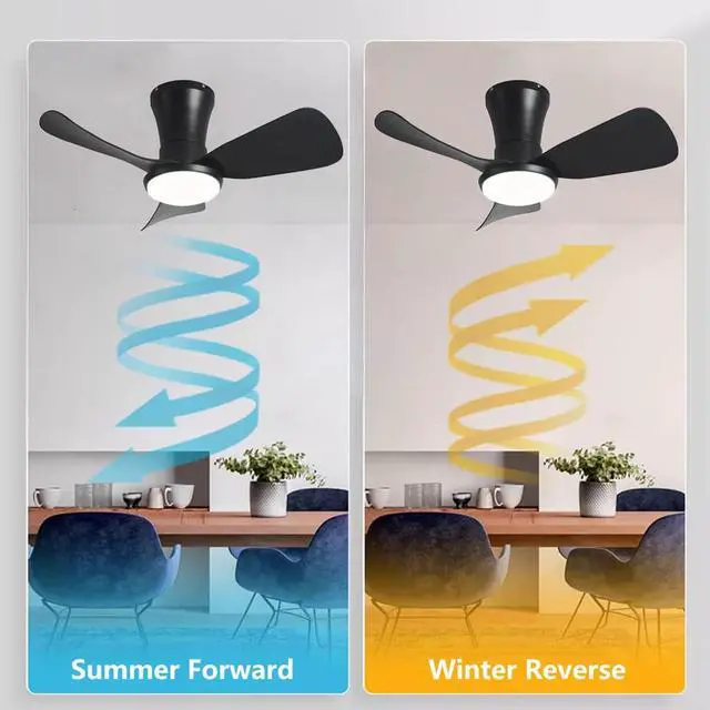 Alt view image 3 of 7 - 27 inch Flush Mount Ceiling Fans with Lights Small Ceiling Fan with Light and Remote 3CCT Dimmable Low Profile Ceiling Fans with Light for Bedroom Kitchen,Reversible