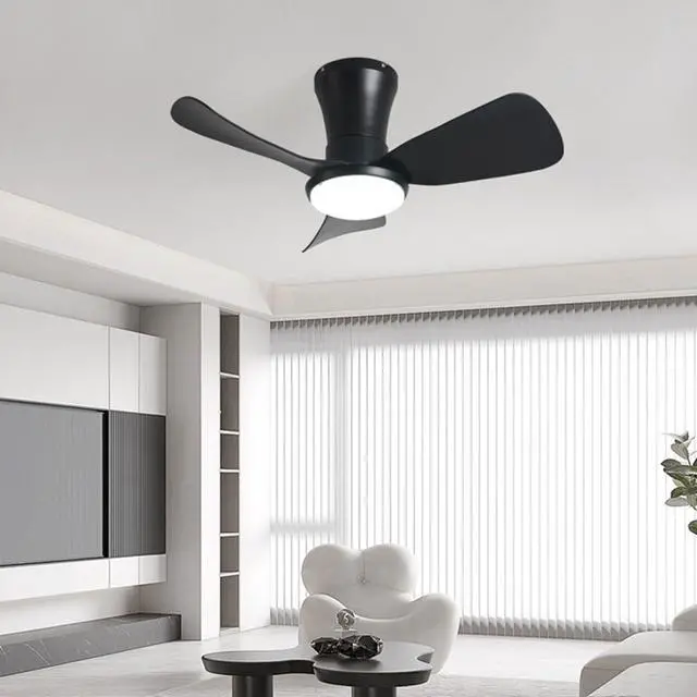 Alt view image 2 of 7 - 27 inch Flush Mount Ceiling Fans with Lights Small Ceiling Fan with Light and Remote 3CCT Dimmable Low Profile Ceiling Fans with Light for Bedroom Kitchen,Reversible