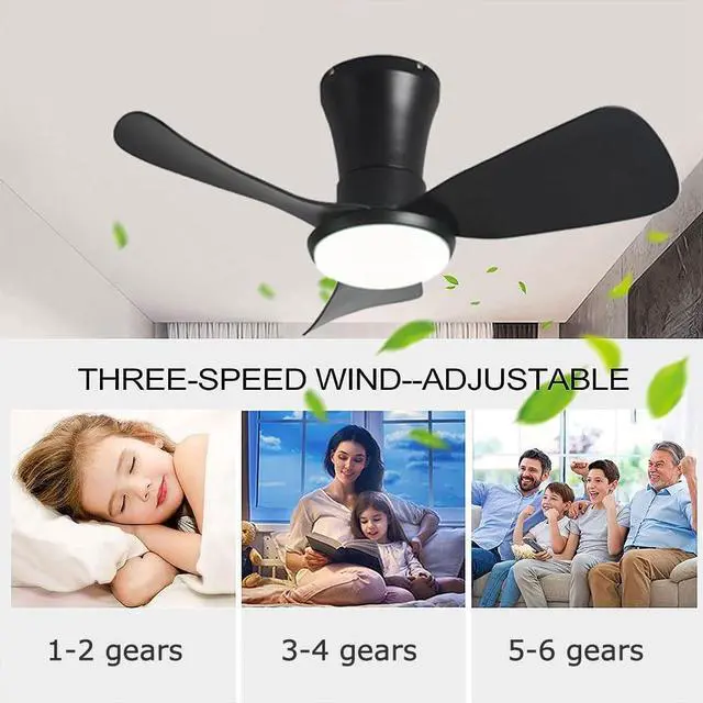 Alt view image 5 of 7 - 27 inch Flush Mount Ceiling Fans with Lights Small Ceiling Fan with Light and Remote 3CCT Dimmable Low Profile Ceiling Fans with Light for Bedroom Kitchen,Reversible